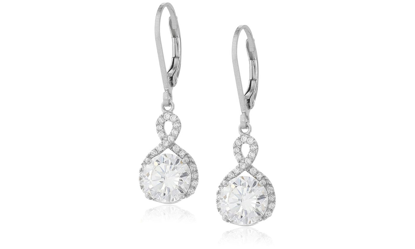 Infinity Crystal Drop Earrings Made with Swarovski Crystal in White Gold, Yellow Gold, and Rose Gold - Riakoob Jewelry www.goldennycjewelry.com fashion jewelry for women