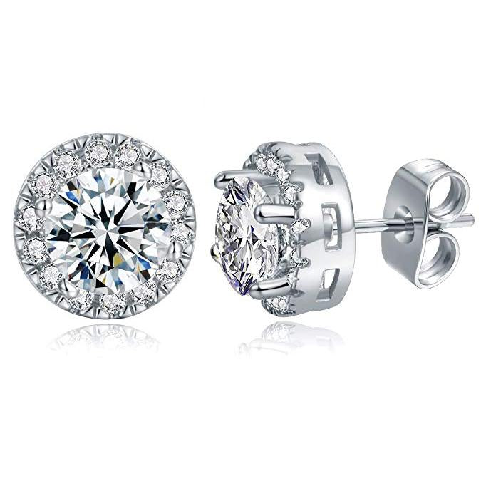 White Halo Stud Earrings in Silver Tone  - 2 Options ITALY Design
