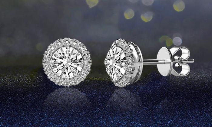 3.44 CTTW Halo Stud Earrings with Swarovski Elements, Earring, Riakoob Jewelry, Riakoob Jewelry  jewelryjewelry deals, swarovski crystal jewelry, groupon jewelry,, jewelry for mom, 