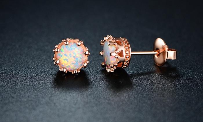 Fire Opal Crown Stud Earrings in RoseGoldtone Gold Tone , Earring, Riakoob Jewelry, Riakoob Jewelry  jewelryjewelry deals, swarovski crystal jewelry, groupon jewelry,, jewelry for mom, 