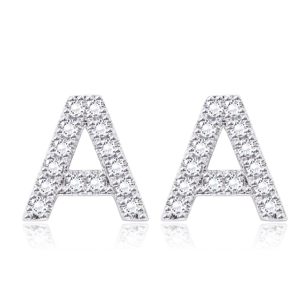 Crystals Pave Letter Stud Monogram Initial Earrings in Silvertone Filled