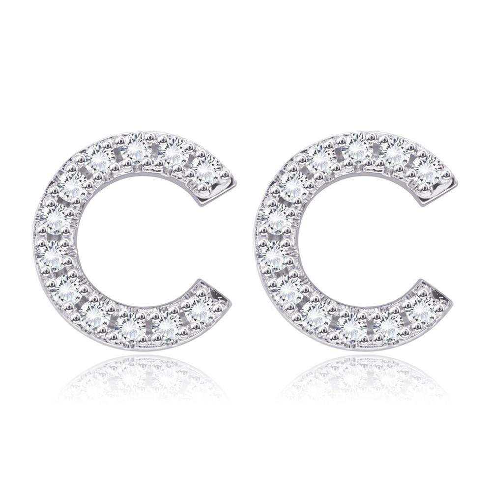 Crystals Pave Letter Stud Monogram Initial Earrings in Silvertone Filled