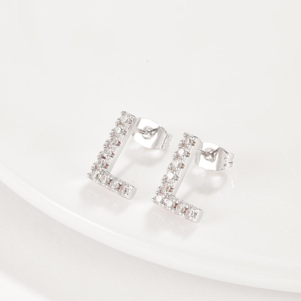Crystals Pave Letter Stud Monogram Initial Earrings in Silvertone Filled