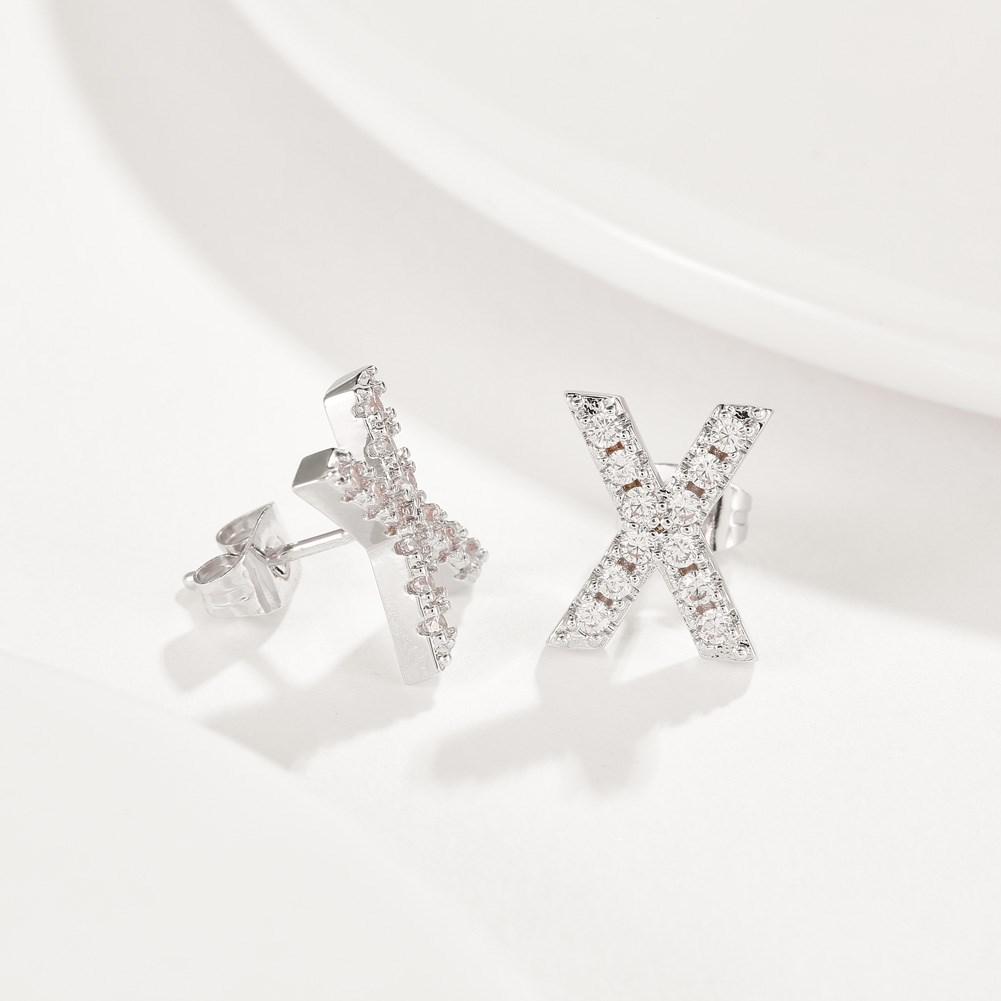 Crystals Pave Letter Stud Monogram Initial Earrings in Silvertone Filled