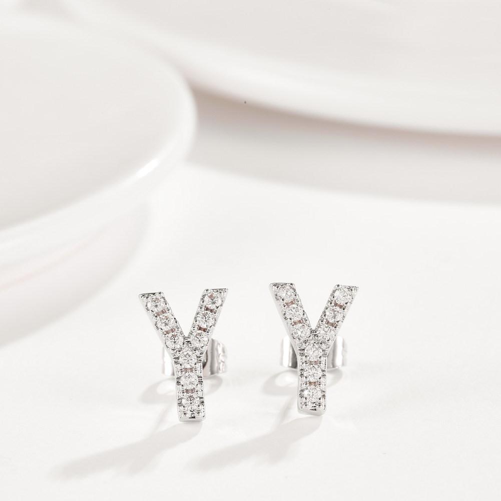 Luxe Crystals Pave Letter Stud Monogram Initial Earrings in Silvertone Filled ITALY Design