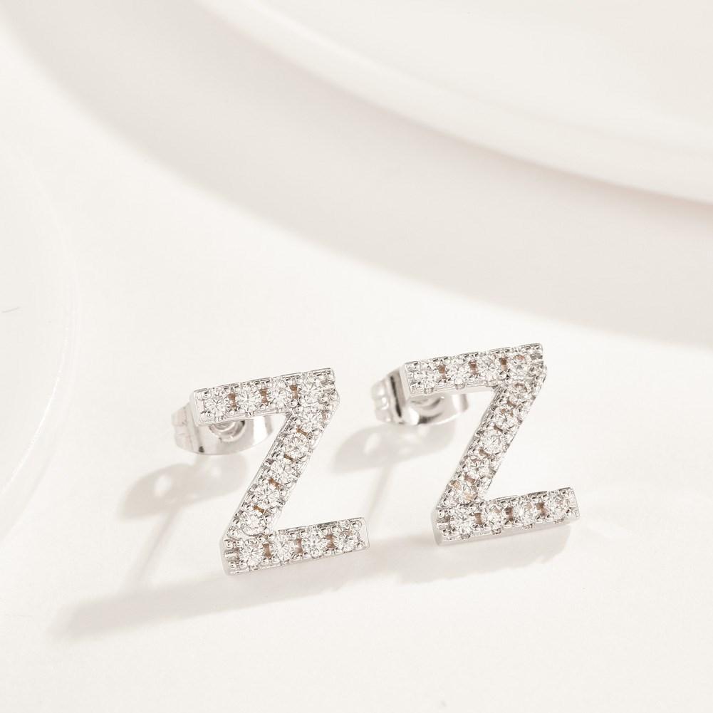 Crystals Pave Letter Stud Monogram Initial Earrings in Silvertone Filled