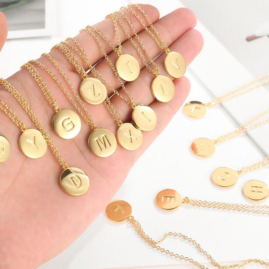 Smooth Disc Initial Necklace in Goldtone- 26 Letters Available