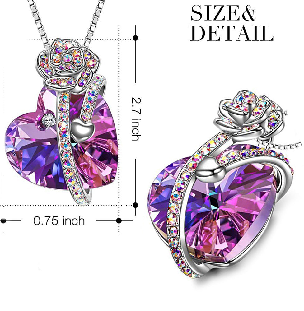3.00 Cttw Rainbow Aurora Borealis Gemstone Heart Necklace in Silvertone (8+ Options)