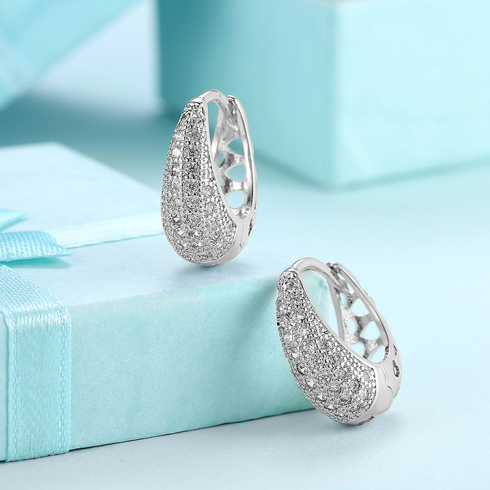 Classic Teardrop Huggie Earring in  Silvertone