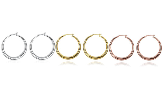Italian-Made Gold Plated French Lock Hoop Earrings (3-Pack) - Riakoob Jewelry www.goldennycjewelry.com fashion jewelry for women