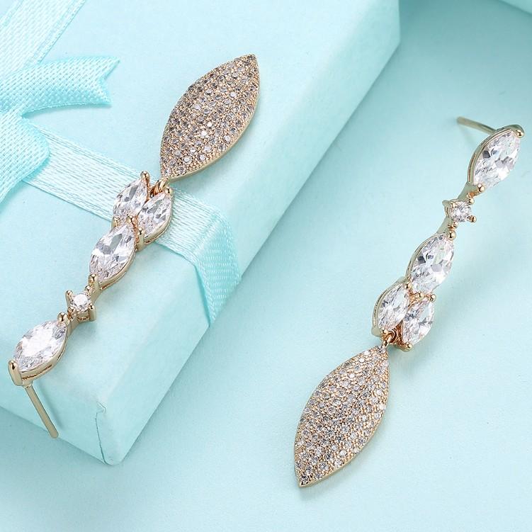 Swarovski Crystal Micro-Pav'e Dangling Pear Shaped Earrings Set in Goldtone - Riakoob Jewelry www.goldennycjewelry.com fashion jewelry for women