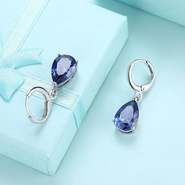 5.55 CTTW Sapphire Pear Shaped Drop Earrings Set in Silvertone - Riakoob Jewelry
