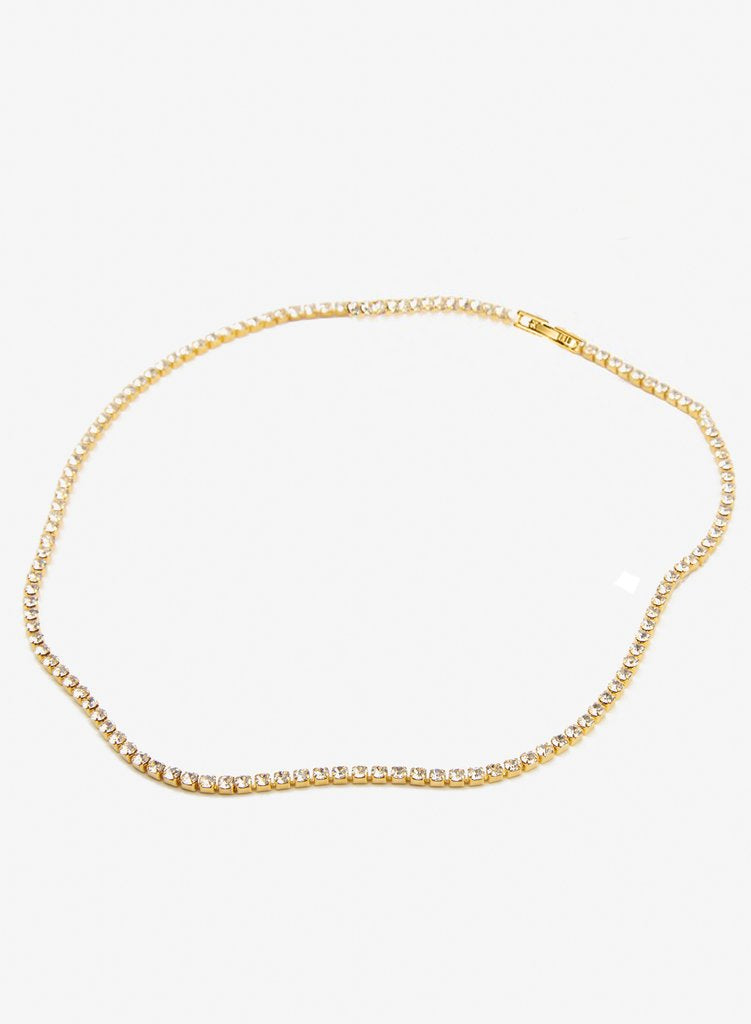 Tennis Necklace and Princess Halo Earring Set with Luxe Gift Box - Goldtone ITALY Design