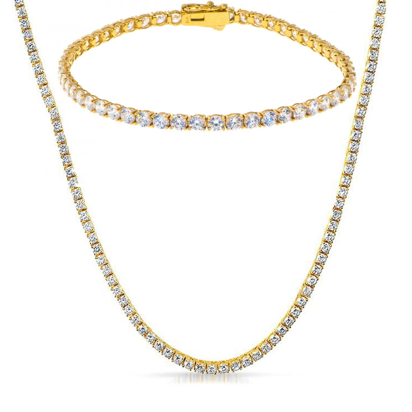 Tennis Necklace and Bracelet Set made With Luxe Crystals with Luxe Box - Goldtone ITALY Design