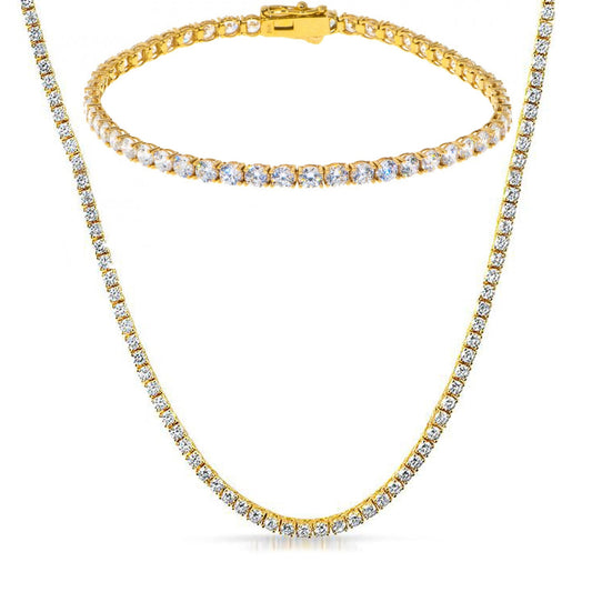 Tennis Necklace and Bracelet Set made With Luxe Crystals with Luxe Box - Goldtone ITALY Design