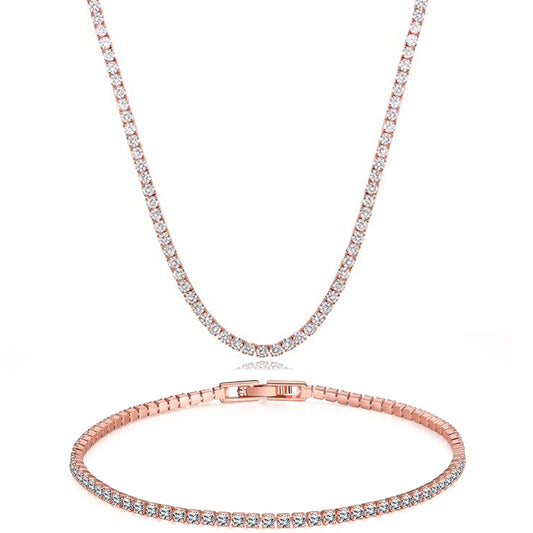 Tennis Necklace and Bracelet Set made With Luxe Crystals with Luxe Box - RoseGoldtone ITALY Design