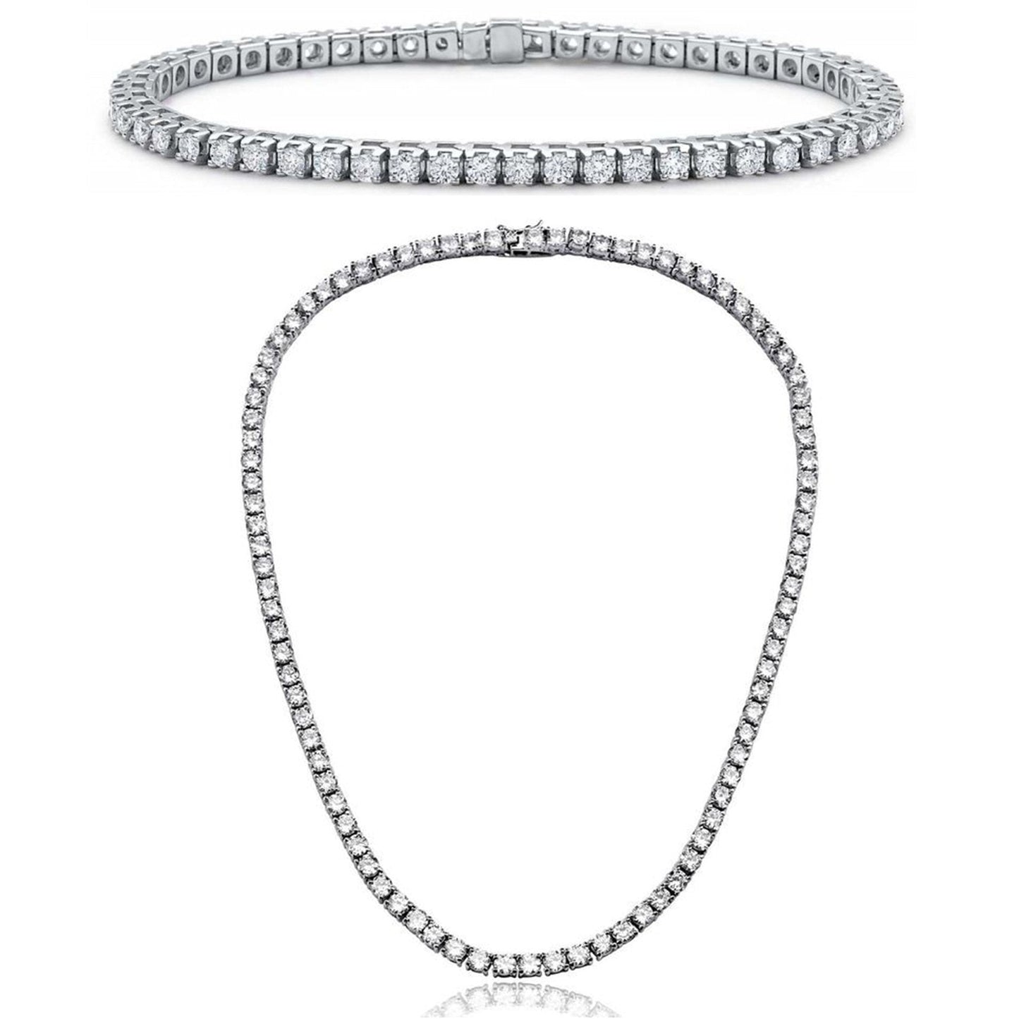 Tennis Necklace and Bracelet Set made With Luxe Crystals with Luxe Box - 18K White ITALY Design