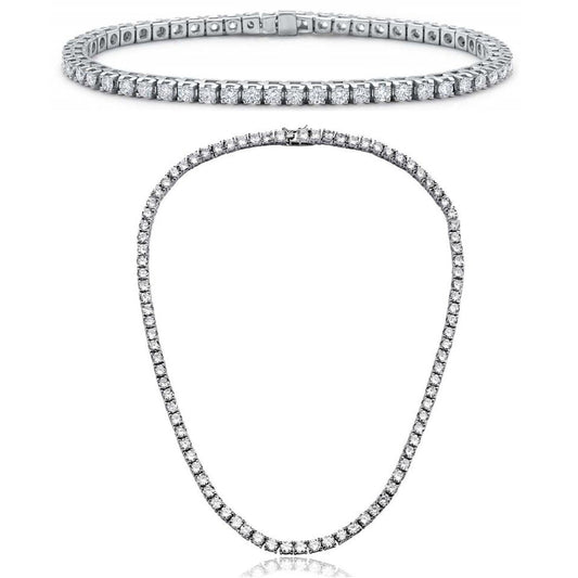 Tennis Necklace and Bracelet Set made With Luxe Crystals with Luxe Box - 18K White ITALY Design