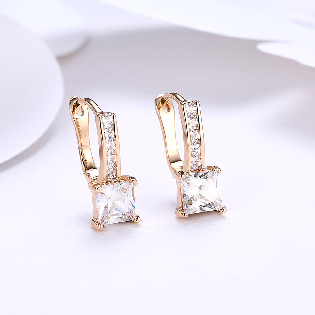 Princess Cut Square Huggie Earring in Goldtone with  Crystals