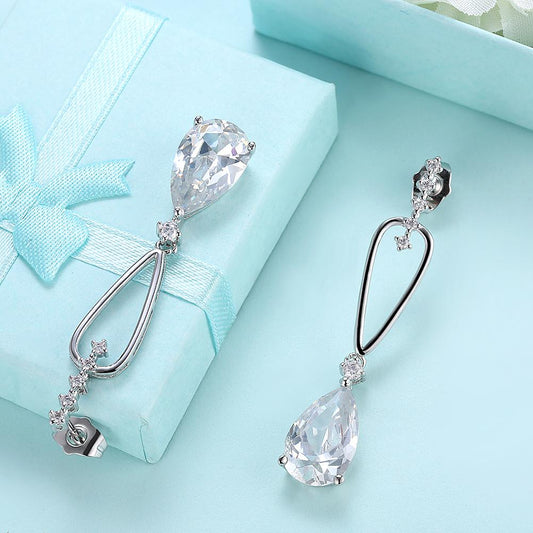 Pear Shaped Luxe Crystal Dangling Earrings Set in Silvertone - Riakoob Jewelry