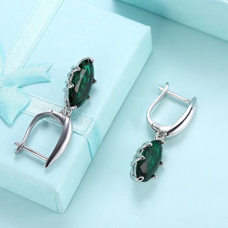 Emerald Oval Cut Earrings Set in Silvertone, Earring, Riakoob Jewelry, Riakoob Jewelry  jewelryjewelry deals, swarovski crystal jewelry, groupon jewelry,, jewelry for mom, 