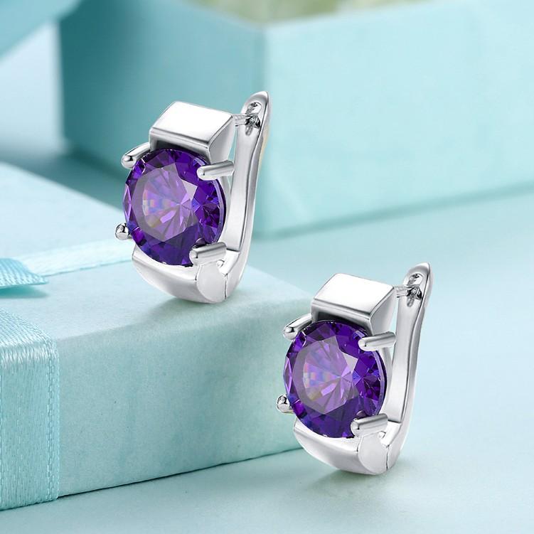 Created Amethyst Metallic Leverback Earrings Set in Silvertone - Riakoob Jewelry www.goldennycjewelry.com fashion jewelry for women