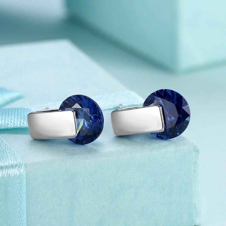 Created Sapphire Sleek Bar Earrings Set in Silvertone - Riakoob Jewelry