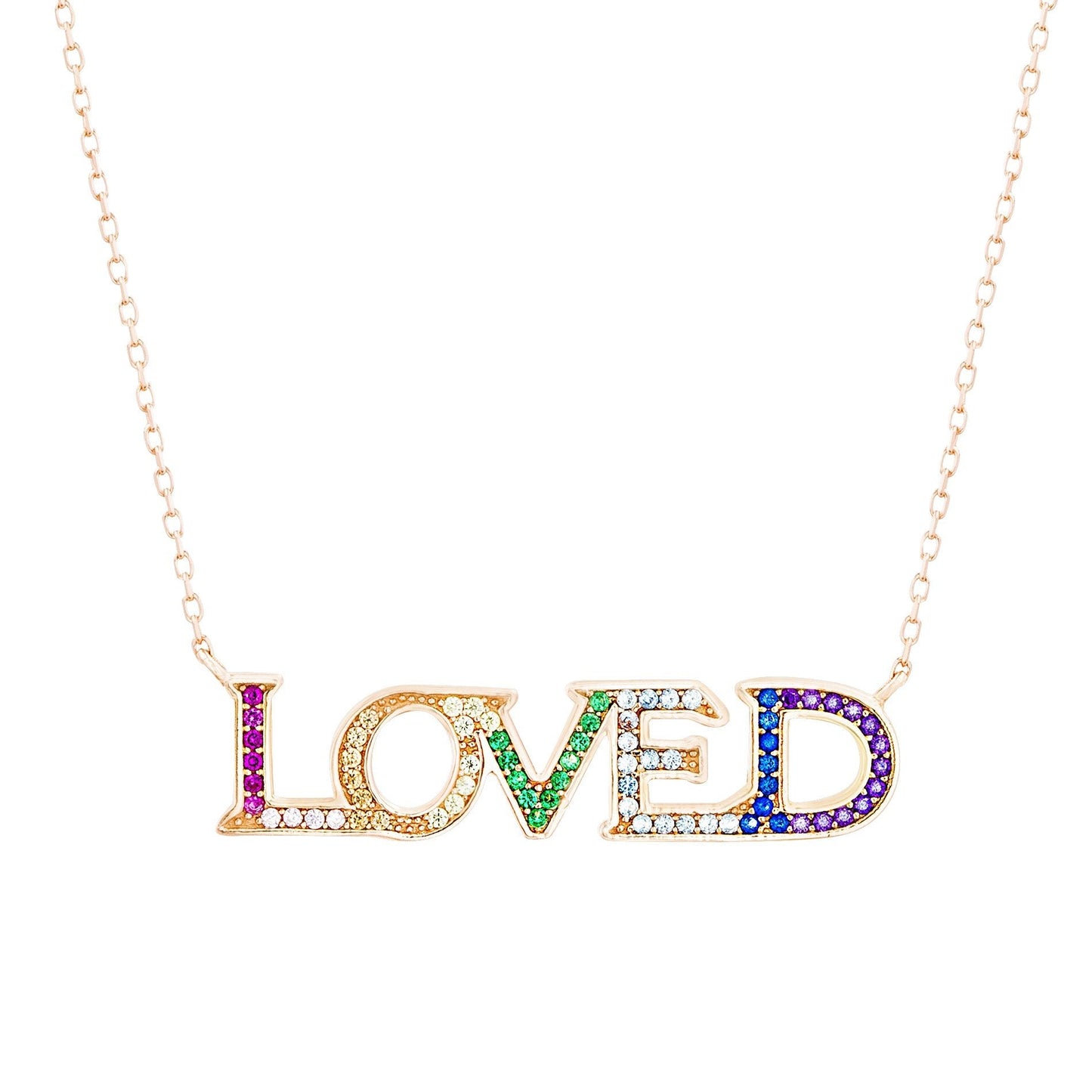 LOVED Necklace with Rainbow  Crystals 18"