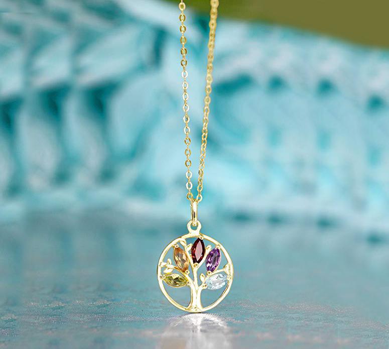 Motherly Rainbow Tree Of Life Necklace in Goldtone