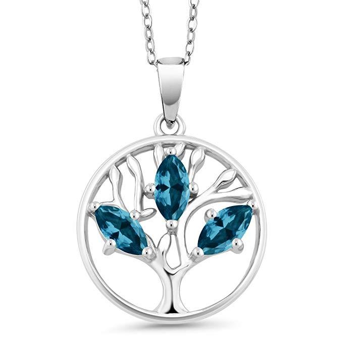 Motherly Blue Topaz Tree Of Life Necklace in  Silvertone