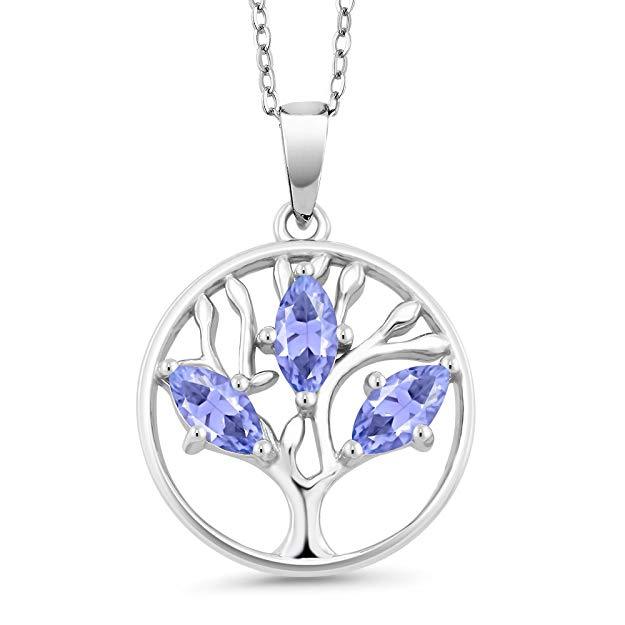 Motherly 2.00 CT Amethyst Pear Cut Tree Of Life Necklace in  Silvertone