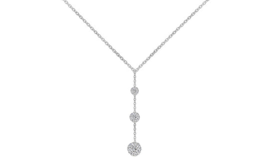 Tripple Embellished with  Crystals Ball Drop Necklace in  Silvertone