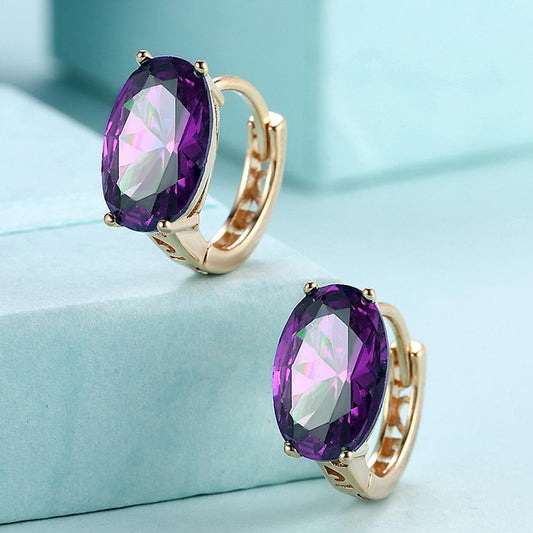 Oval Cut Purple  Clip On in Goldtone