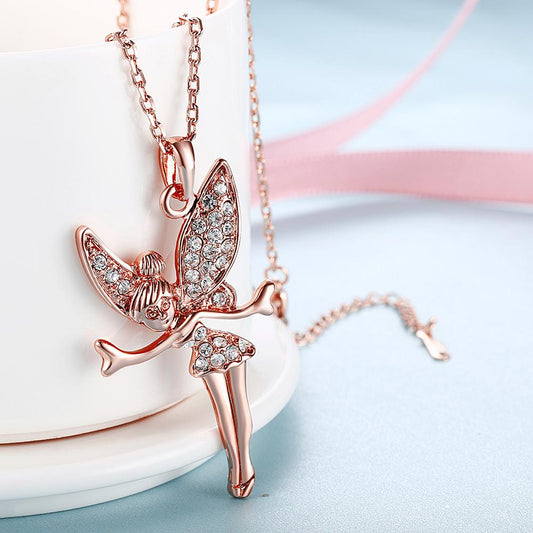 Tinkerbell Classic Necklace Embellished with  Crystals in Rosegoldtone