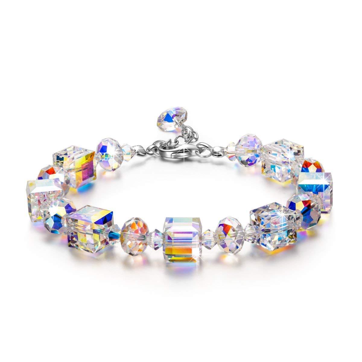 Aurora Borealis Geometric Shaped Bracelet in Silvertone Tone , Bracelet, Riakoob Jewelry, Riakoob Jewelry  jewelryjewelry deals, swarovski crystal jewelry, groupon jewelry,, jewelry for mom, 