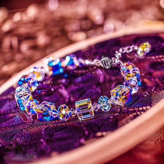 Aurora Borealis Geometric Shaped Bracelet in Silvertone Tone , Bracelet, Riakoob Jewelry, Riakoob Jewelry  jewelryjewelry deals, swarovski crystal jewelry, groupon jewelry,, jewelry for mom, 
