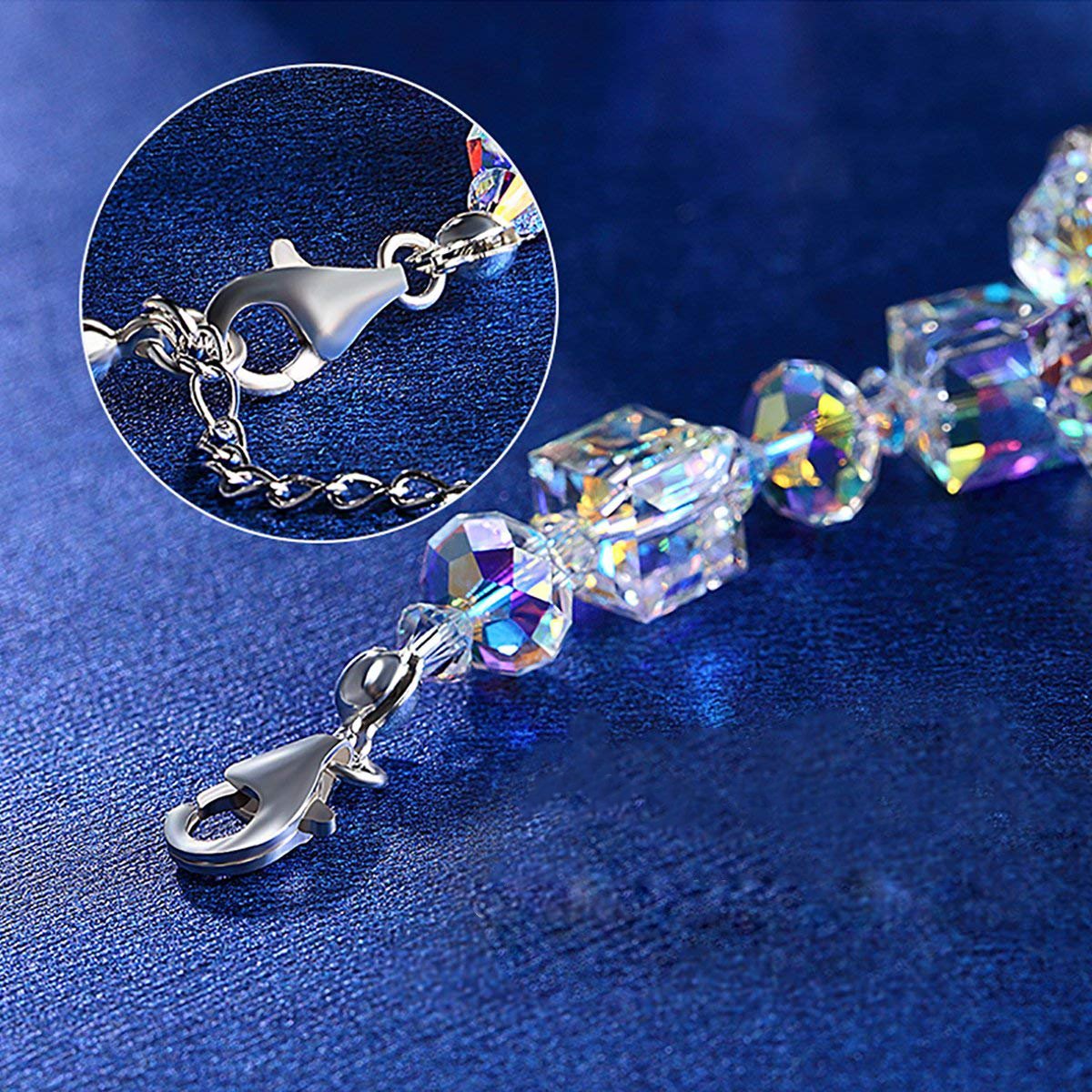 Aurora Borealis Geometric Shaped Bracelet in Silvertone Tone , Bracelet, Riakoob Jewelry, Riakoob Jewelry  jewelryjewelry deals, swarovski crystal jewelry, groupon jewelry,, jewelry for mom, 