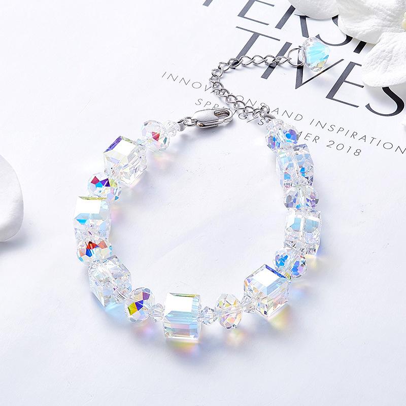 Stunning Aurora Borealis Geometric Shaped Bracelet in Silvertone Tone