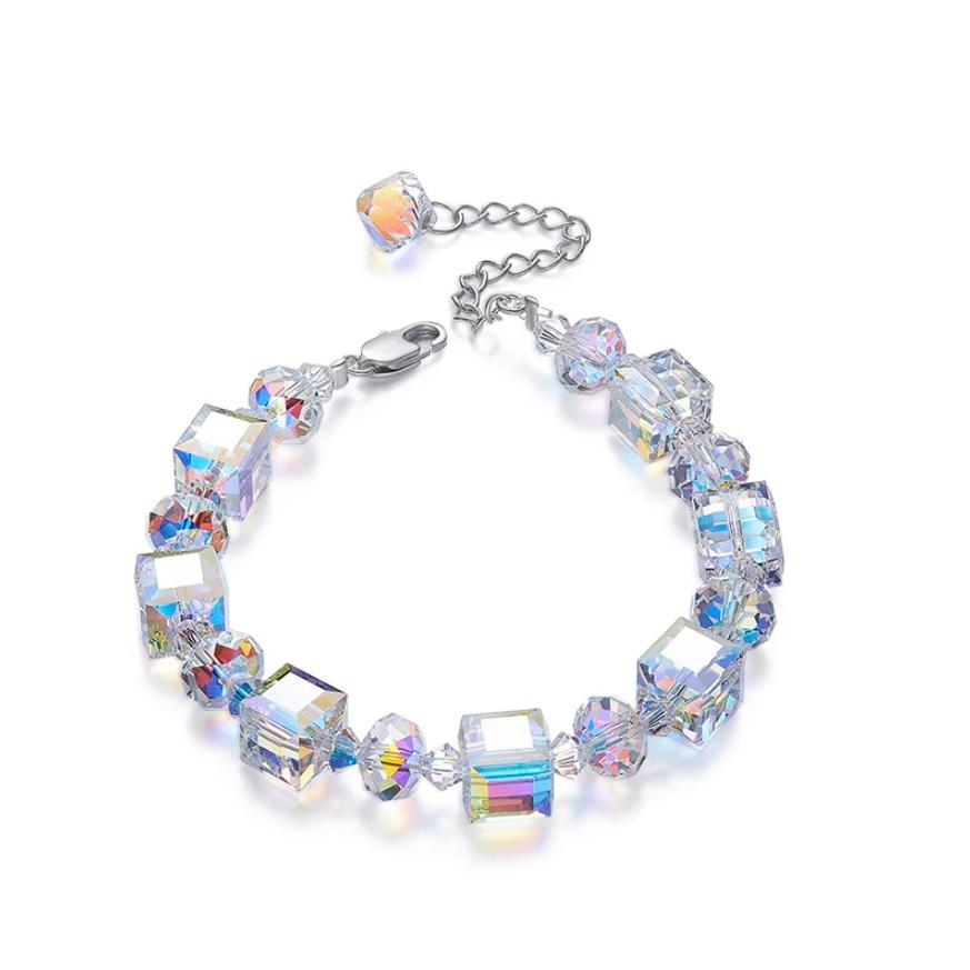 Stunning Aurora Borealis Geometric Shaped Bracelet in Silvertone Tone