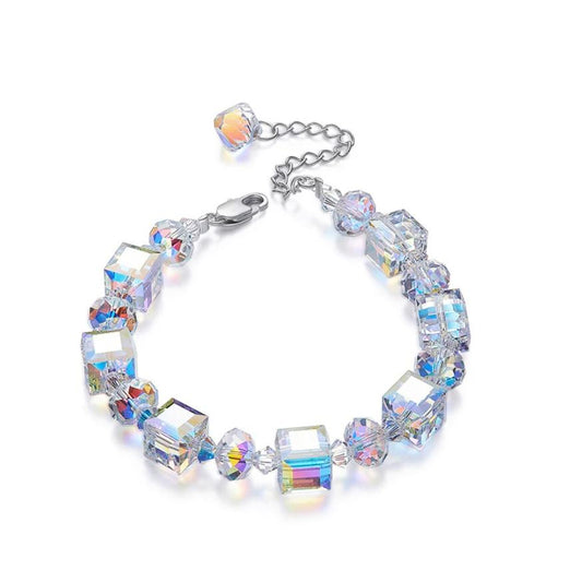 Stunning Aurora Borealis Geometric Shaped Bracelet in Silvertone Tone
