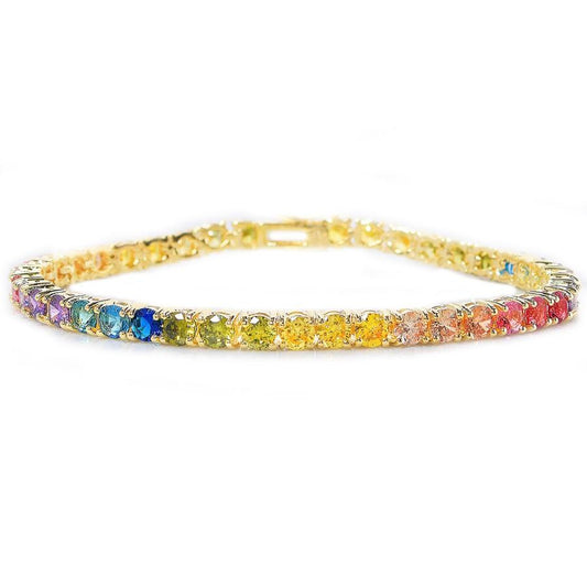Rainbow  Elements Princess Cut Tennis Bracelet in Goldtone Tone