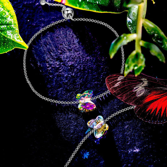 Elements Rainbow Butterfly Cubic Zirconia 14K White Gold Plated Bracelet