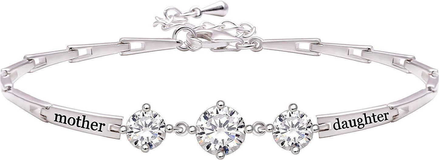 Triple Diamond Created Stone MOTHER-DAUGHTER Bracelet ITALY Design
