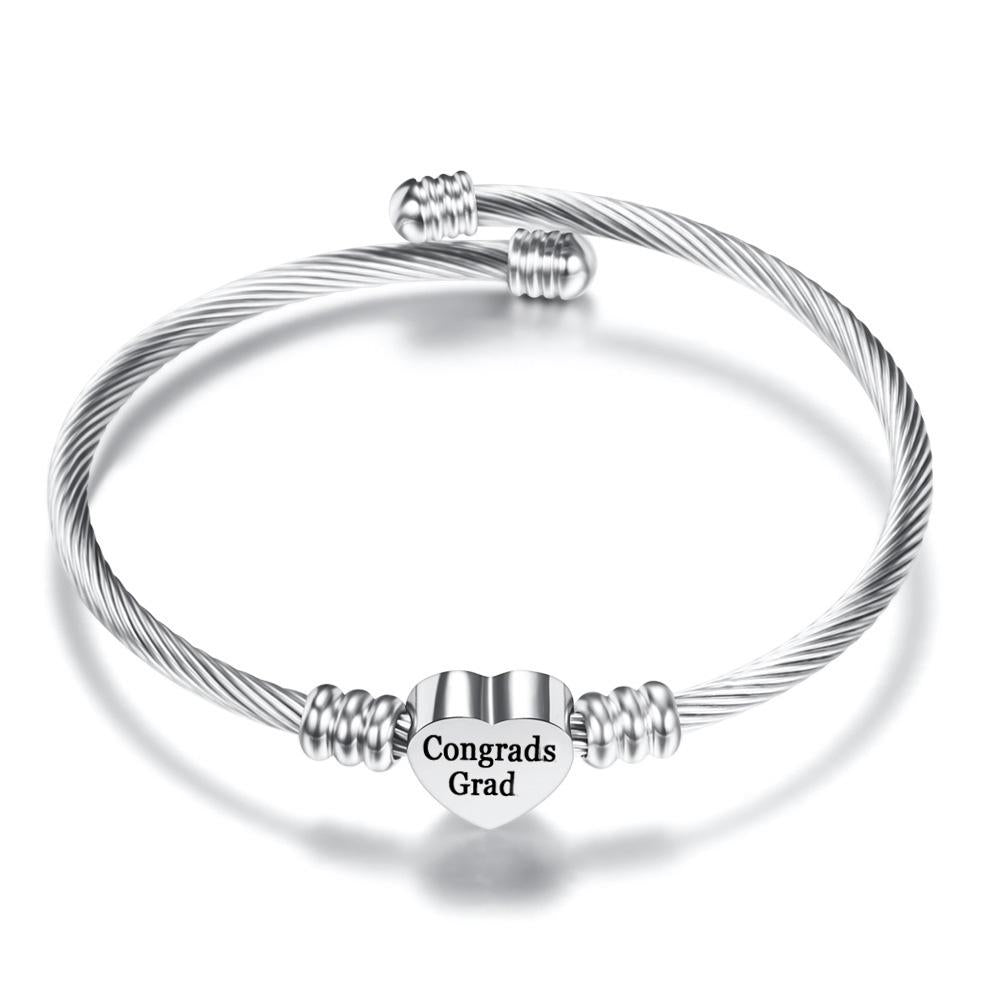 Congratulation 2020 Graduates! "Congrads Grad" Heart Charm Stainless Steel Bangle ITALY Design