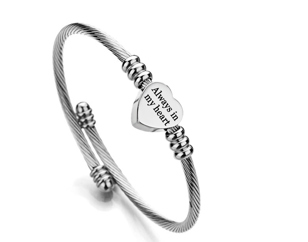 Gratuity Gift "Always in My Heart" Steel Charm Bangle