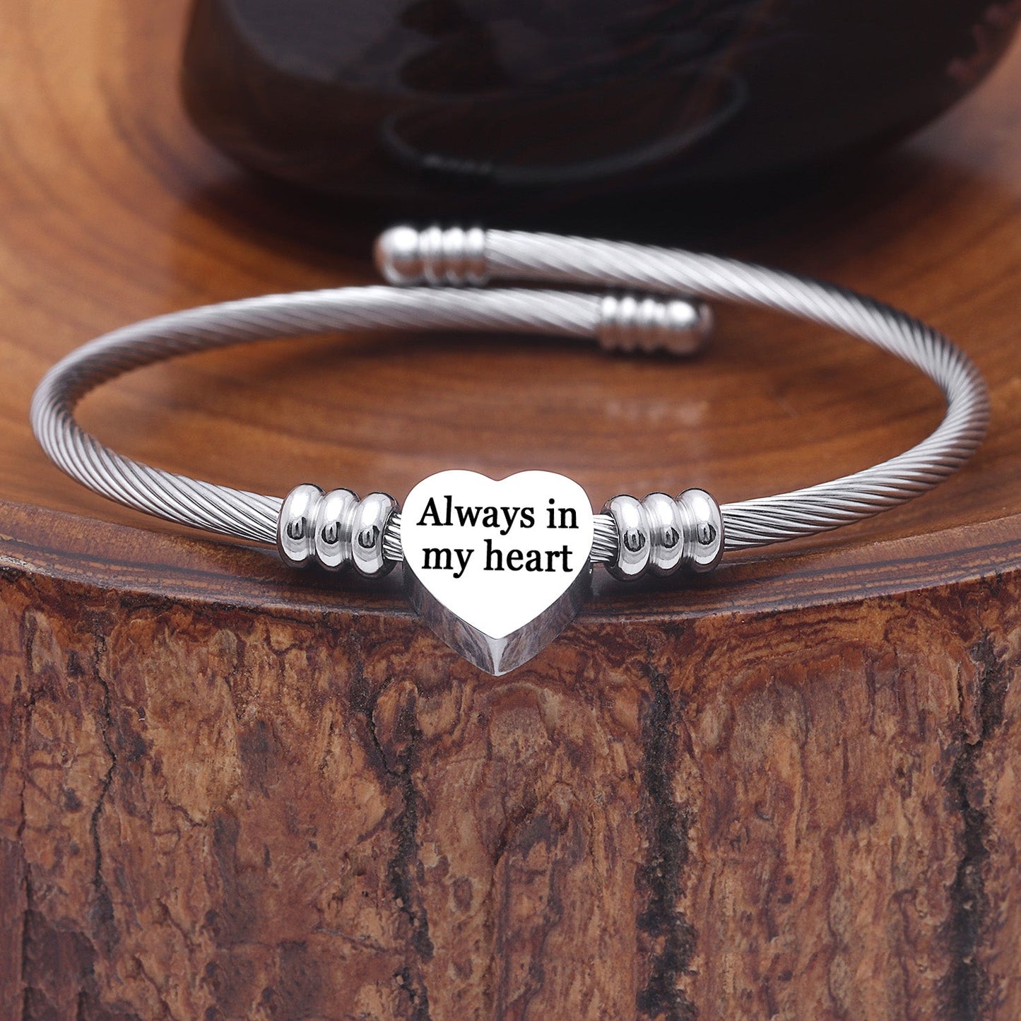 Gratuity Gift "Always in My Heart" Steel Charm Bangle