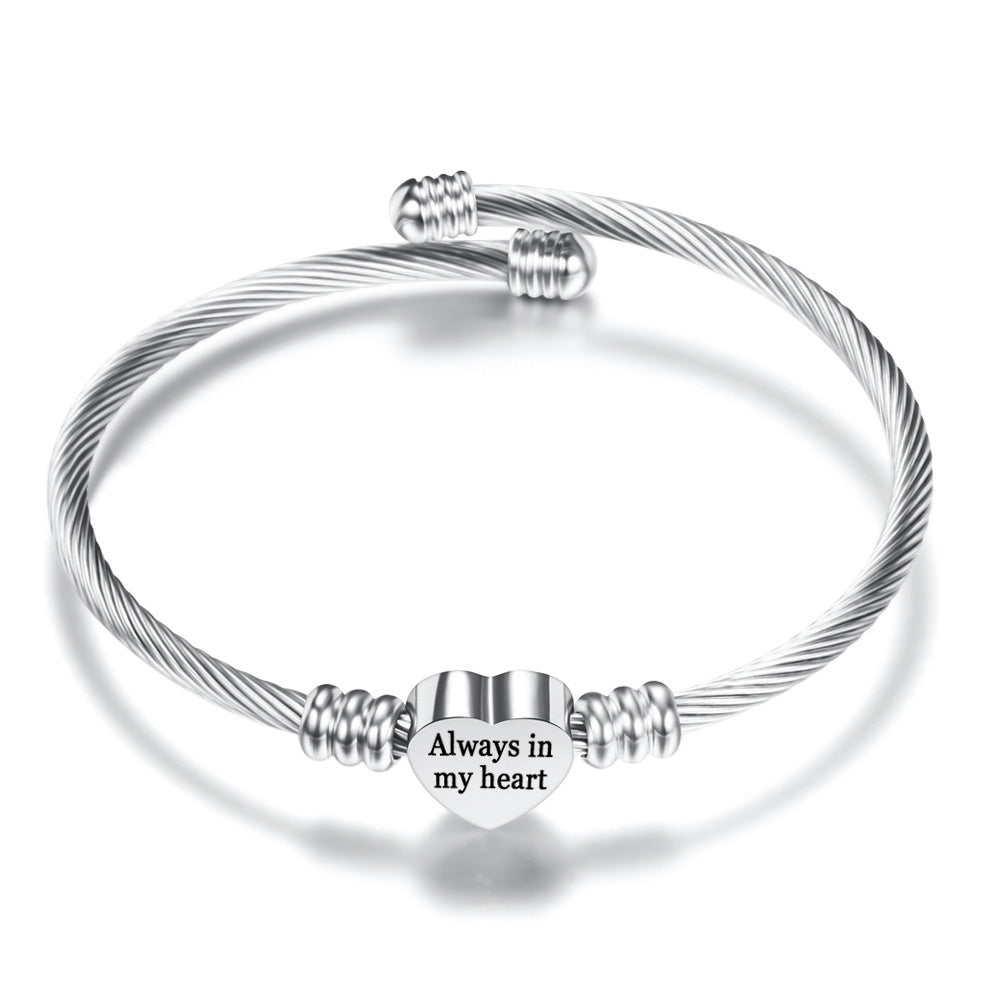 Gratuity Gift "Always in My Heart" Steel Charm Bangle