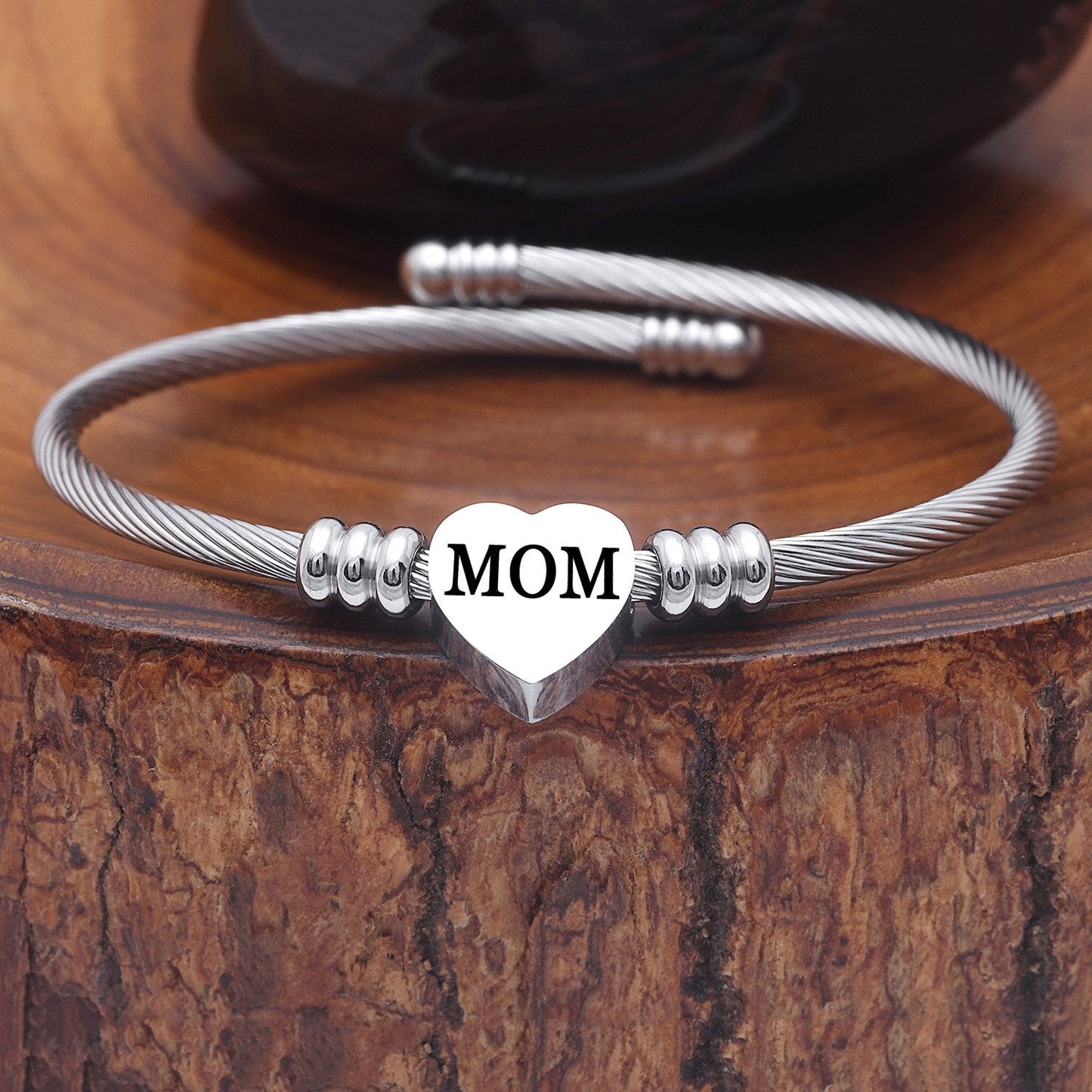 SOLID STAINLESS STEEL Heart Cable Initial Bracelet - Letters A-Z ITALY Design