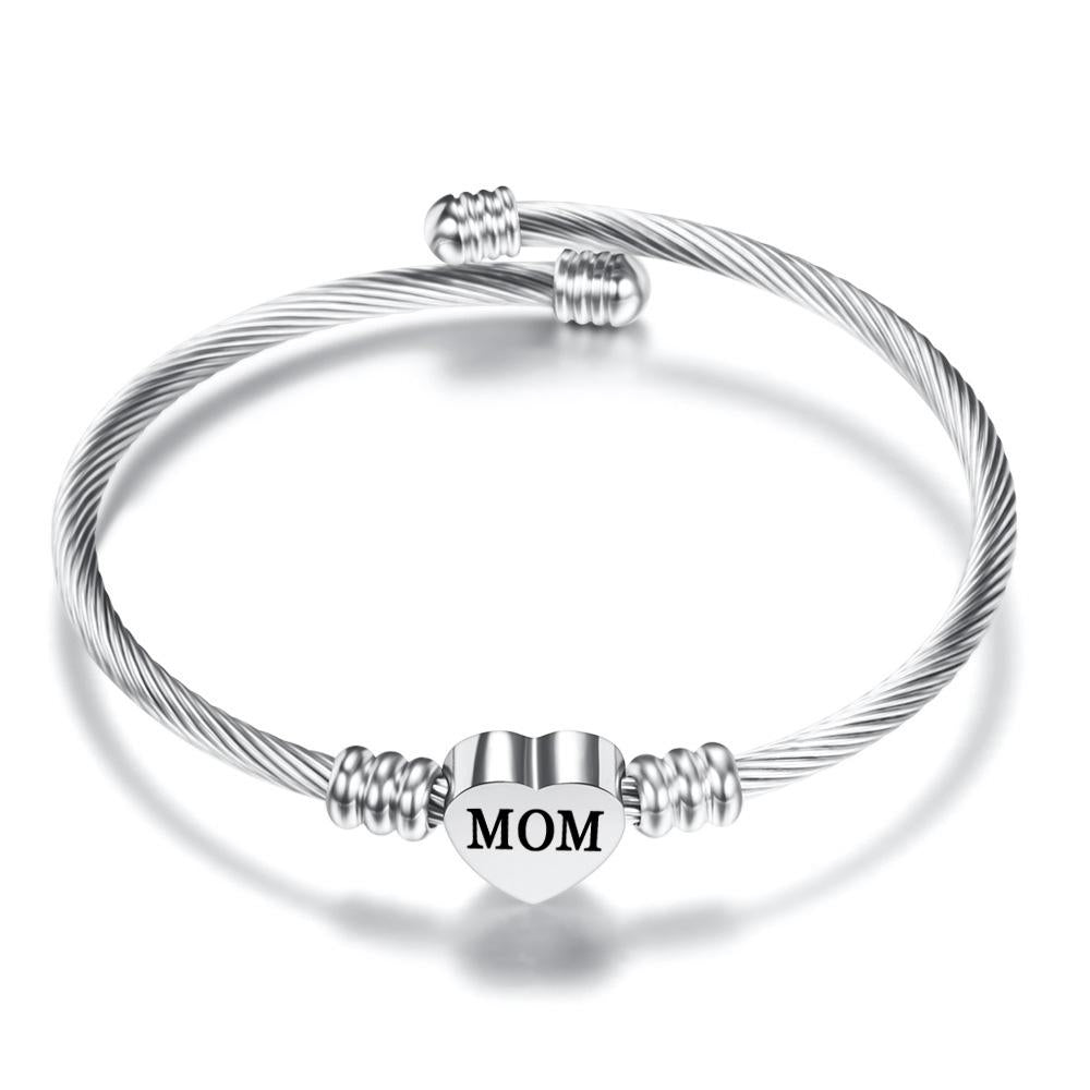 FAST SHIPPING! Mother's Day Stainless Steel Heart Charm Bangle ITALY Design