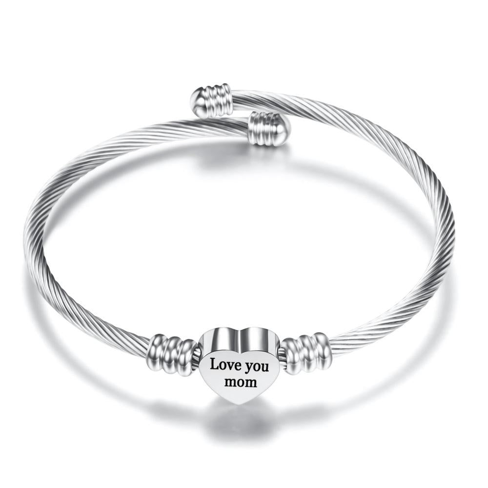 FAST SHIPPING! Mother's Day Stainless Steel Heart Charm Bangle ITALY Design